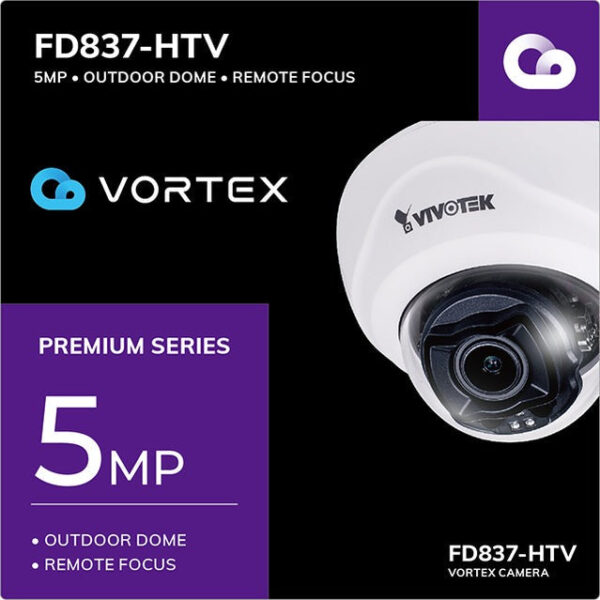 Vivotek FD837-HTV-1Y VORTEX Prem. 5MP IP66 Remote Focus AI Dome, w/ 1-yr license - Image 2