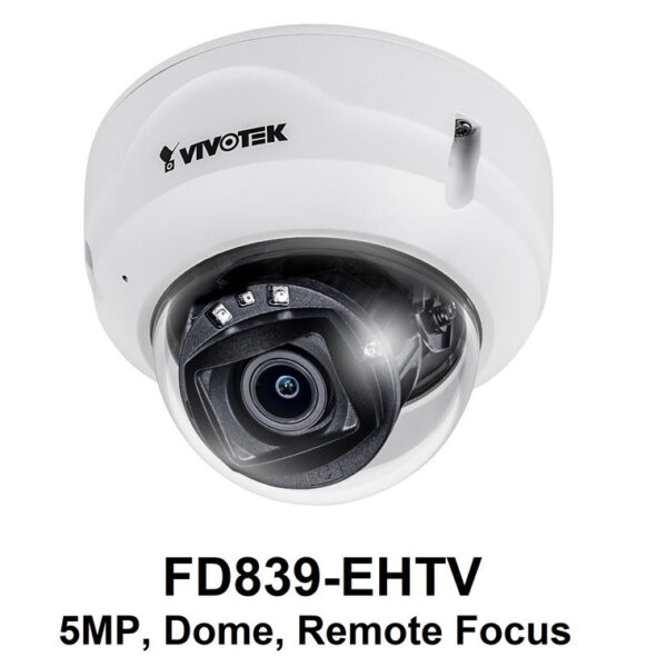 Vivotek FD839-EHTV-1Y VORTEX Essent. 5MP IR IP66 Remote Focus Dome w/ 1-yr license