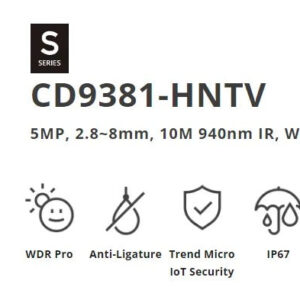 Vivotek CD9381-HNTV 5MP 10M 940nm IR Vandal Proof WDR Pro Varifocal Corner Dome