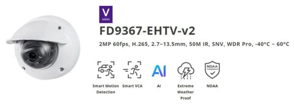 Vivotek FD9367-EHTV-V2 2MP 50M IR Outdoor WDR Pro Remote Focus Dome, IoTSecurity