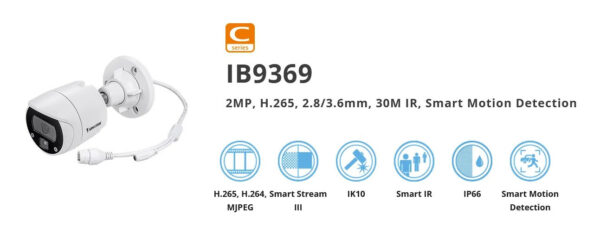 Vivotek IB9369-F2 2MP 30M IR H.265 Outdoor Bullet, 2.8mm