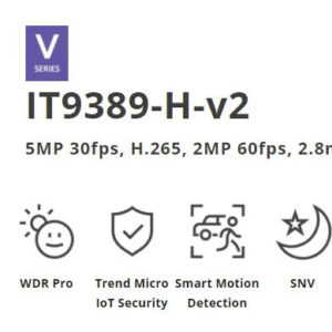 Vivotek IT9389-HF2-B-V2 5MP 30M IR Outdoor WDR Pro Turret, IoT Security, 2.8mm,Black
