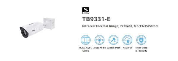 Vivotek TB9331-E(8.8mm) 720x480 H.265 Infrared Thermal Bullet, 8.8mm Lens